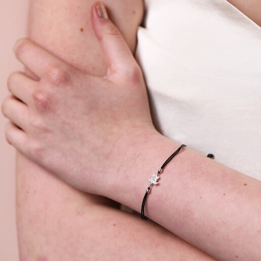 Model Wearing Sterling Silver Turtle Cord Bracelet