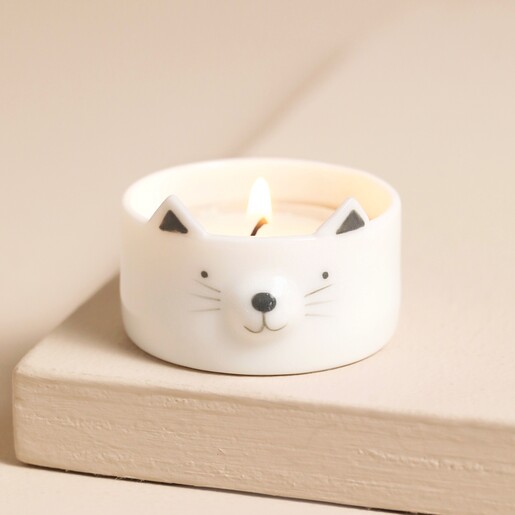 East of India Cat Tealight Holder on beige platform
