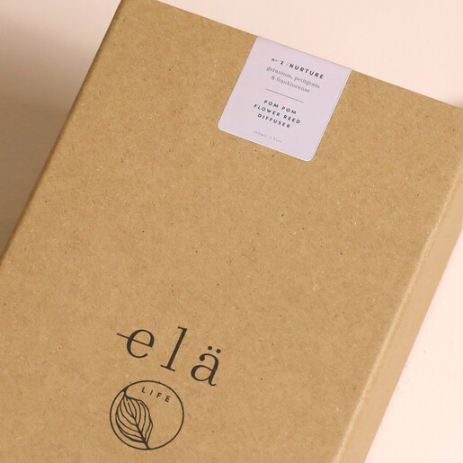 Close up of label on gift box