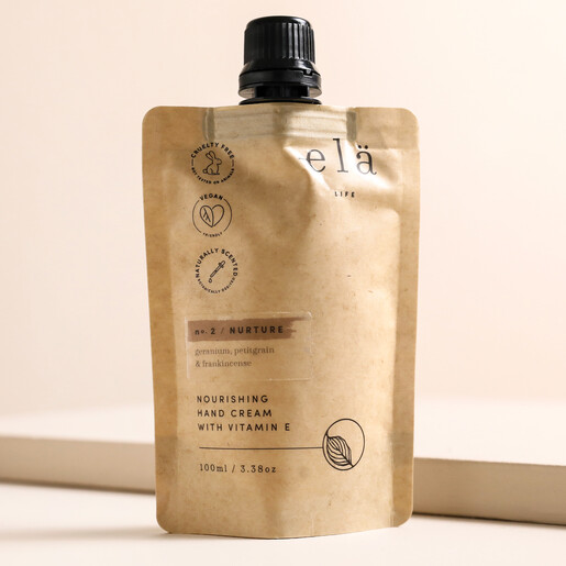 Elä Life Nurture No. 2 Vitamin E Hand Cream against beige coloured backdrop