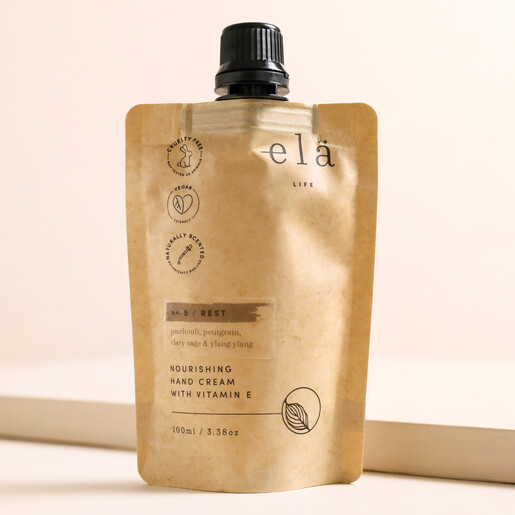 Elä Life Rest No. 5 Vitamin E Hand Cream against beige coloured backdrop