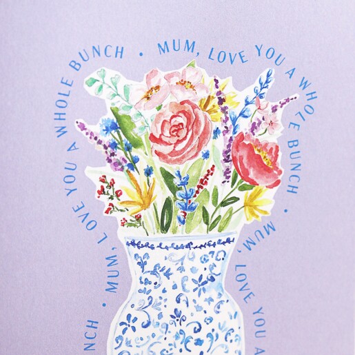 Close up of bouquet on Mum Bouquet Purple Mother's Day Card