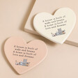 Home is Built of Love and Dreams Ceramic Heart Coasters on top of beige coloured background
