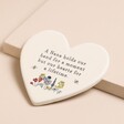 Grandmother Cream Ceramic Heart Coaster with Nana Option on Beige Surface