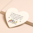 Grandmother Cream Ceramic Heart Coaster with Nanny Option on Beige Surface