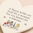 Close Up of Grandmother Cream Ceramic Heart Coaster With Nanny option 