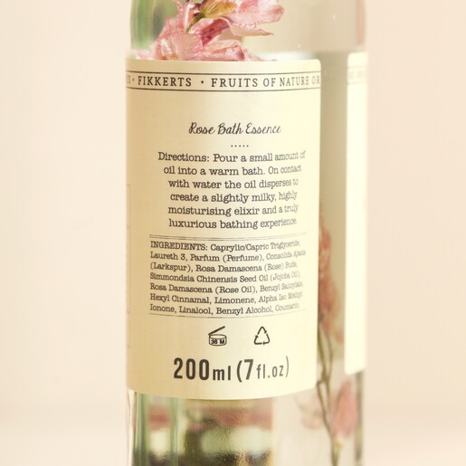Side of Fikkerts Fruit of Nature Rose Bath Essence bottle