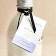 Close up of label on Fikkerts For Life Lavender and Geranium Bath Salts 