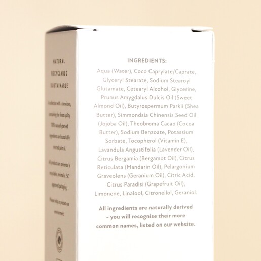 Back of box on Fikkerts For Life Lavender and Geranium Hand Cream