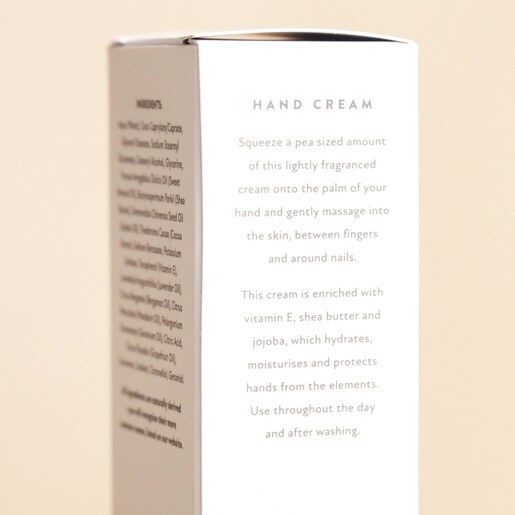 Close up of side of Fikkerts For Life Lavender and Geranium Hand Cream box