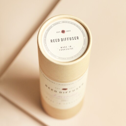 Fikkerts Fruits of Nature Lavender Reed Diffuser on top of beige coloured backdrop