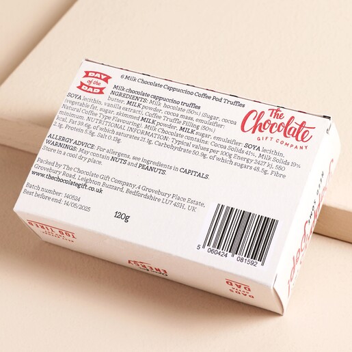 Back of The Chocolate Gift Co Coffee Pods