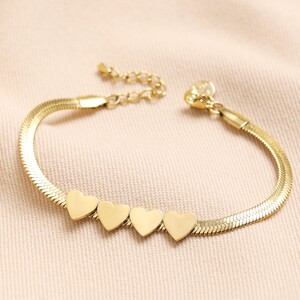 Herringbone Stainless Steel Bracelet With 4 Hearts in Gold 