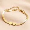 Gold Stainless Steel Two Heart Charm Herringbone Bracelet