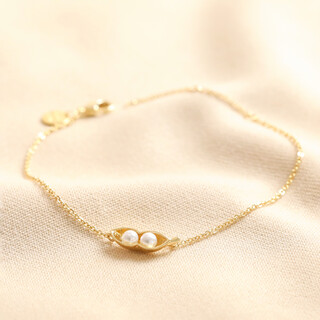 Pearl Two Peas in a Pod Charm Bracelet in Gold