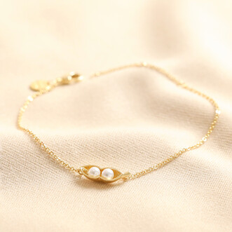 Pearl Two Peas in a Pod Charm Bracelet in Gold