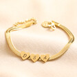 Personalised Gold Stainless Steel Heart Charm Herringbone Bracelet with Three Heart Charms