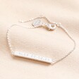 Personalised Horizontal Bar Bracelet in Silver on Beige fabric