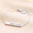 Personalised Horizontal Bar Bracelet in Silver on Beige Fabric with Blackened Hand Stamping 