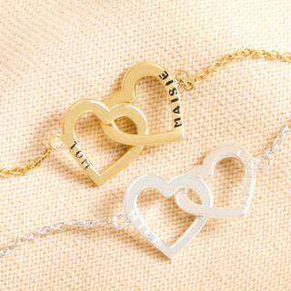 Personalised Interlocking Heart Charm Bracelet