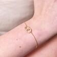 Model wearing Personalised Interlocking Pearl and Crystal Hoops Bracelet in gold