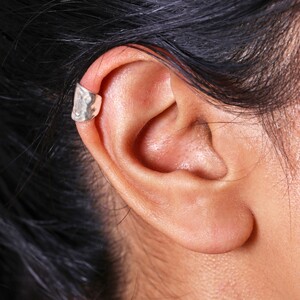 Sterling Silver Wide Hammered Ear Cuff