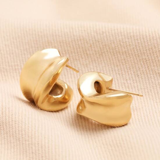 Chunky Organic Huggie Hoop Earrings in Gold