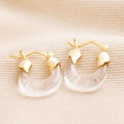Clear Resin Huggie Hoop Earrings in Gold