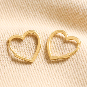 Small Heart Huggie Hoop Earrings in Gold