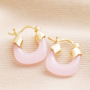 Pink Resin Huggie Hoop Earrings in Gold