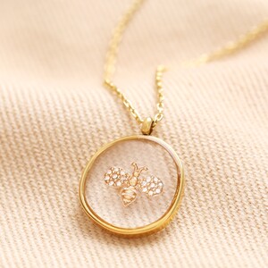 Clear Resin Bee Gold Pendant Necklace