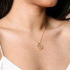 Close up of model wearing Gold Stainless Steel Organic Resin Bee Pendant Necklace