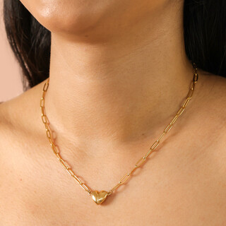 Stainless Steel Magnetic Heart Pendant Necklace in Gold