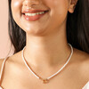 Gold Stainless Steel Pearl Toggle Necklace on Model