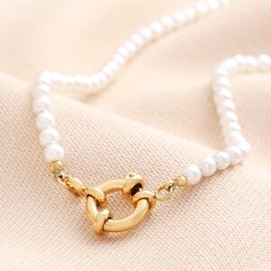 Gold Stainless Steel Pearl Toggle Necklace