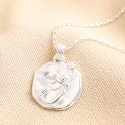 Mermaid Coin Pendant Necklace in Silver