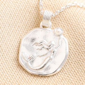 Mermaid Coin Pendant Necklace in Silver