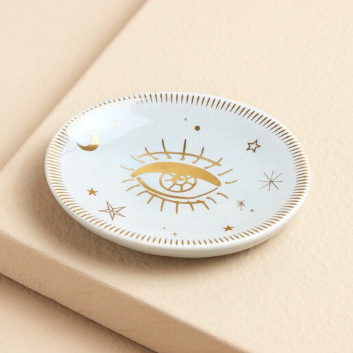 Tiny Blue Celestial Eye Trinket Dish against neutral coloured backdrop