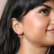 Yellow and Pink Enamel Floral Bee Drop Earrings in Gold on Model