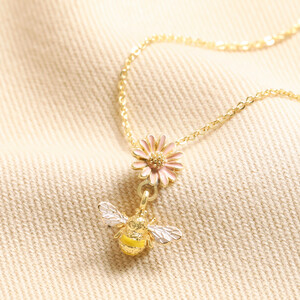 Yellow Bee With Pink Flower Necklace