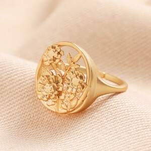 Adjustable Matte Floral Signet Ring in Gold