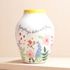 Better With Flowers Floral Ceramic Quote Vase on pink Surface