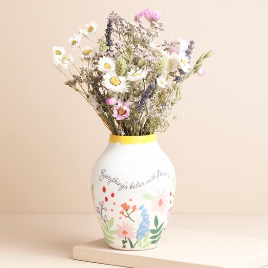 Better With Flowers Floral Ceramic Quote Vase