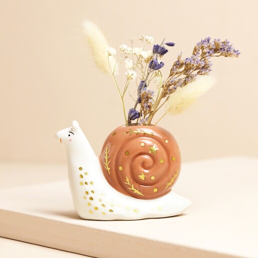 Tiny Snail Ceramic Bud Vase in Lifestyle Shot