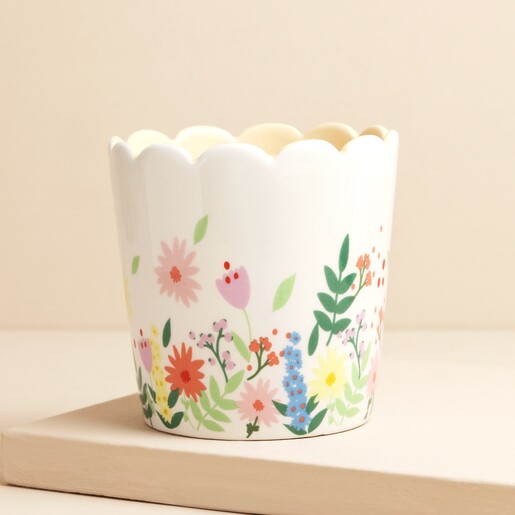 Floral Scalloped Edge Planter Floral Scalloped Edge Planter on Beige Surface
