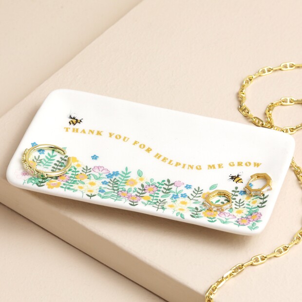 Thank You Rectangular Floral Trinket Dish Thank You Rectangular Floral Trinket Dish