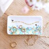 Thank You Rectangular Floral Trinket Dish against wooden counter with jewellery outside