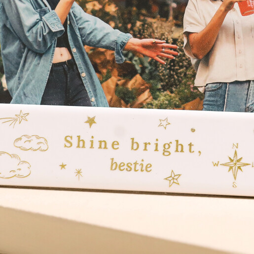 Close up of wording on Personalised Celestial Ceramic 4" x 6" Photo Frame