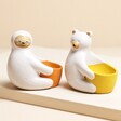 Ceramic Sloth Hug Egg Cup with Bear Version Also Available on Beige Surface