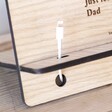 Close Up of Charger Port on Personalised Engraved Wooden Phone Accessory Stand